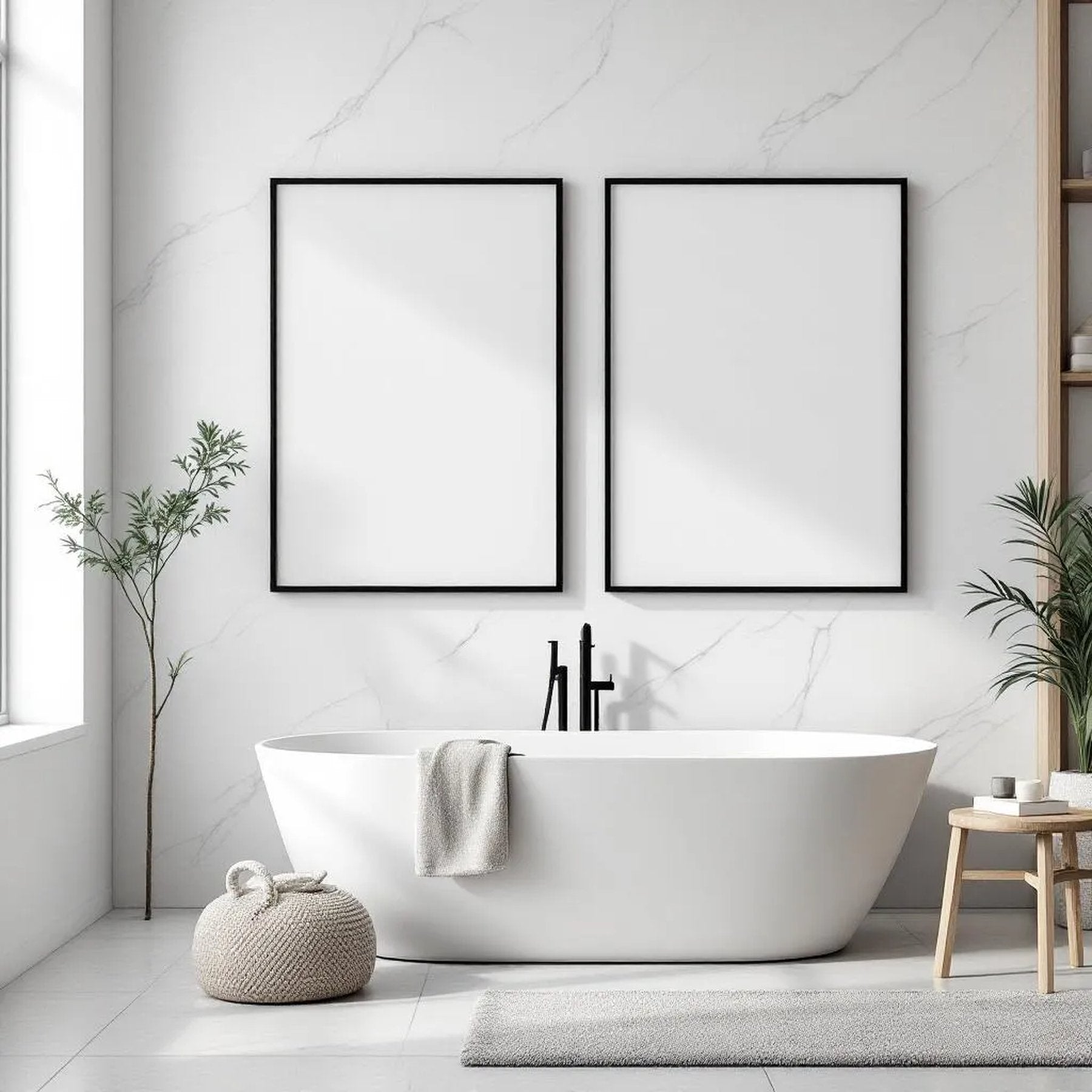 Spa Bathroom Premium Interior Mockup — Plain Square Frame Portrait 2:3 — Perspective View — #02413 | MockupBulk