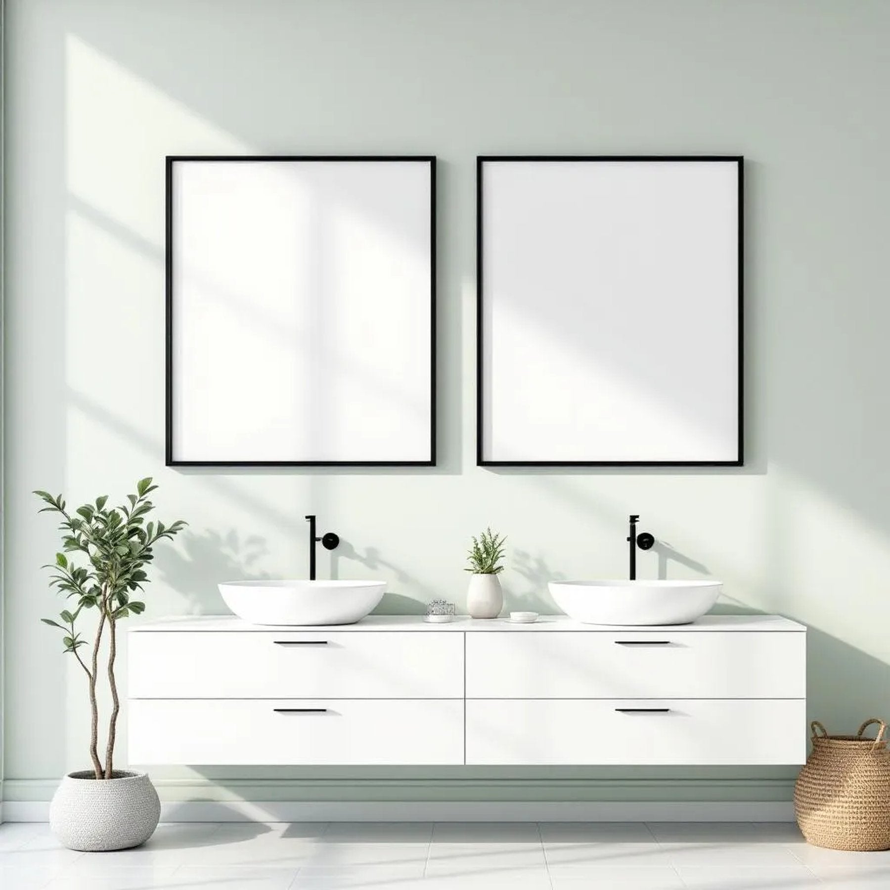 Spa Bathroom Styled Room Mockup — Plain Square Frame Square 1:1 — Perspective View — #02415 | MockupBulk