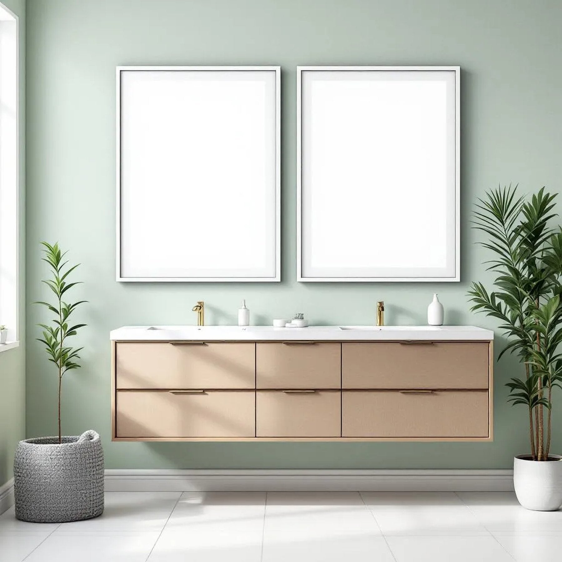 Spa Bathroom Styled Room Mockup — Plain Square Frame A-Series (A4 / A3) — Perspective View — #02418 | MockupBulk