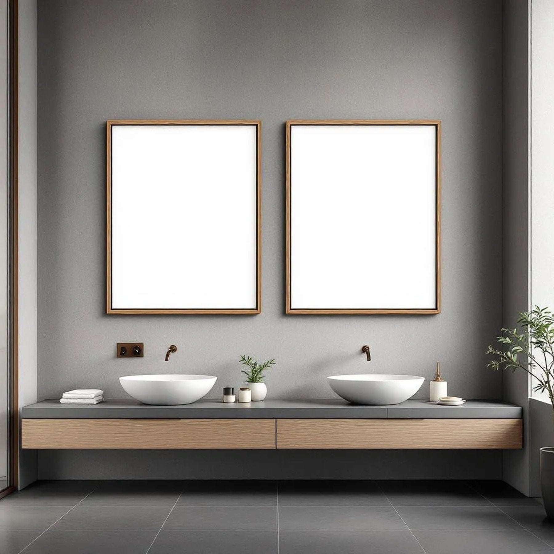 Spa Bathroom Interior Frame Mockup — Plain Square Frame Portrait 2:3 — Perspective View — #02426 | MockupBulk