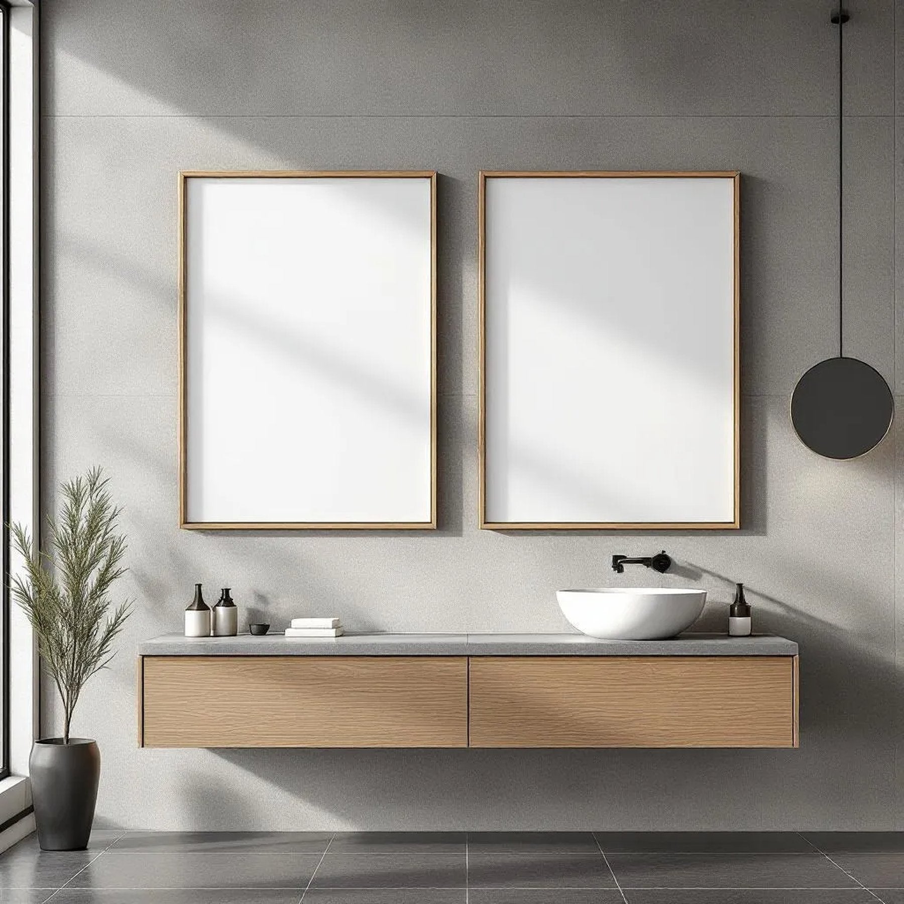 Spa Bathroom Editorial Room Mockup — Plain Square Frame Portrait 2:3 — Perspective View — #02429 | MockupBulk