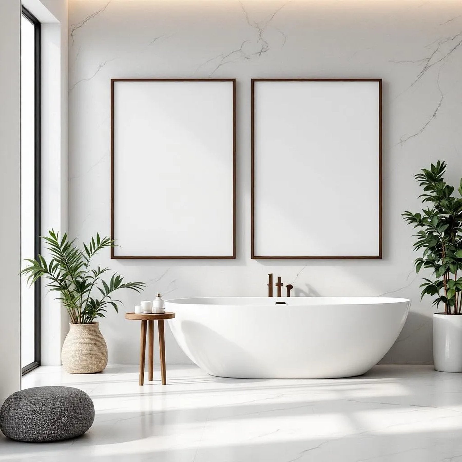 Spa Bathroom Premium Interior Mockup — Plain Square Frame Portrait 2:3 — Perspective View — #02434 | MockupBulk