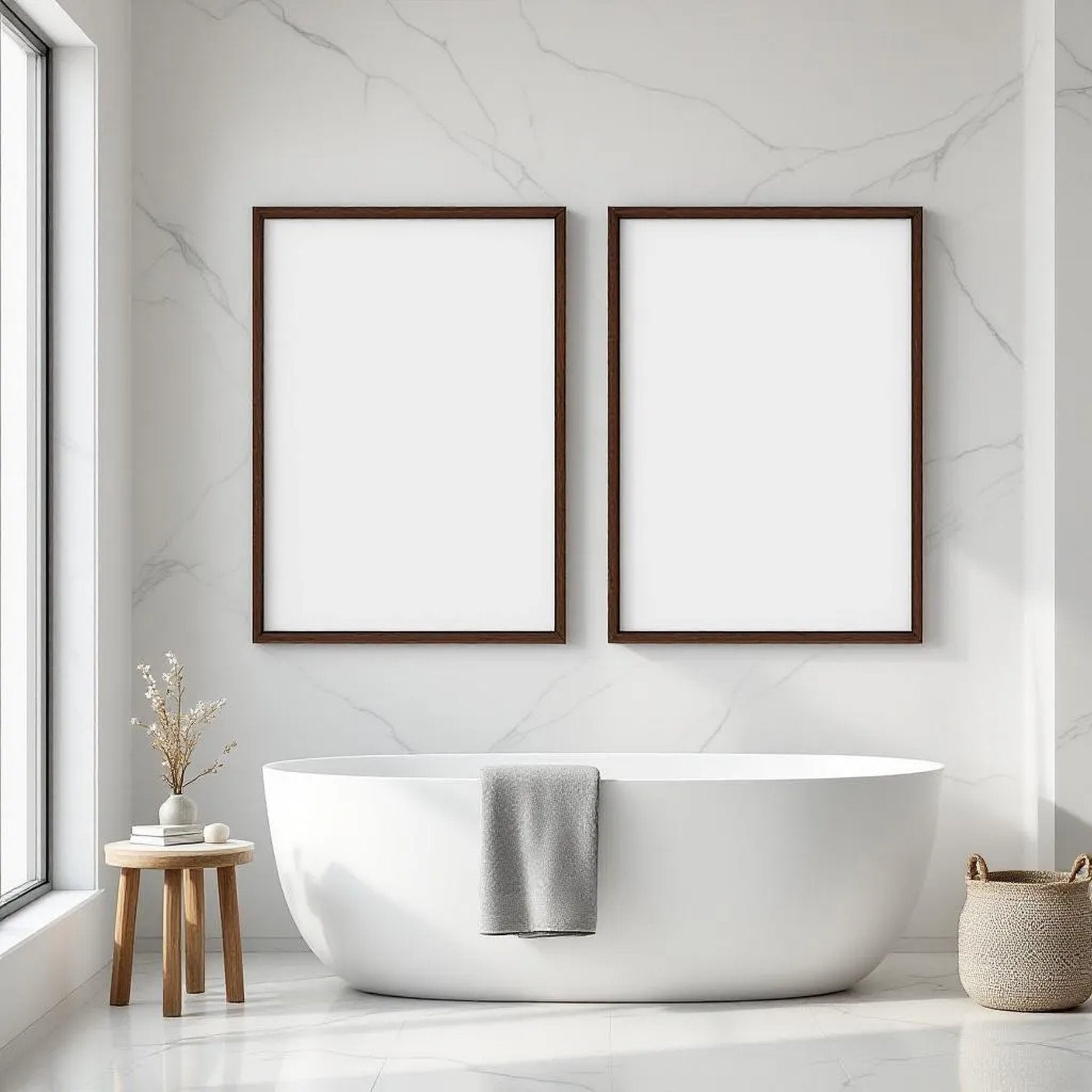 Spa Bathroom Premium Interior Mockup — Plain Square Frame Portrait 2:3 — Perspective View — #02437 | MockupBulk
