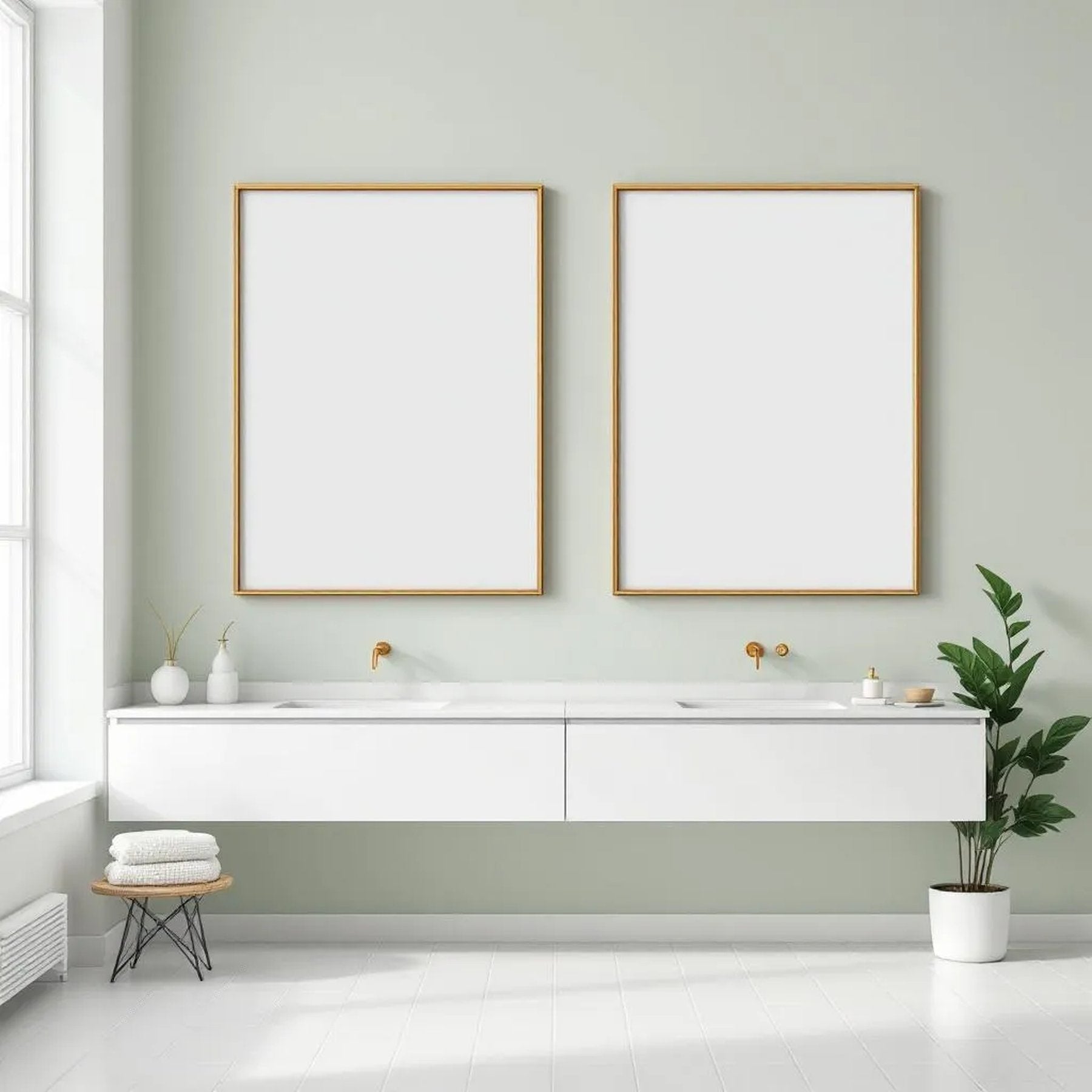 Spa Bathroom Professional Frame Mockup — Plain Square Frame Square 1:1 — Perspective View — #02442 | MockupBulk