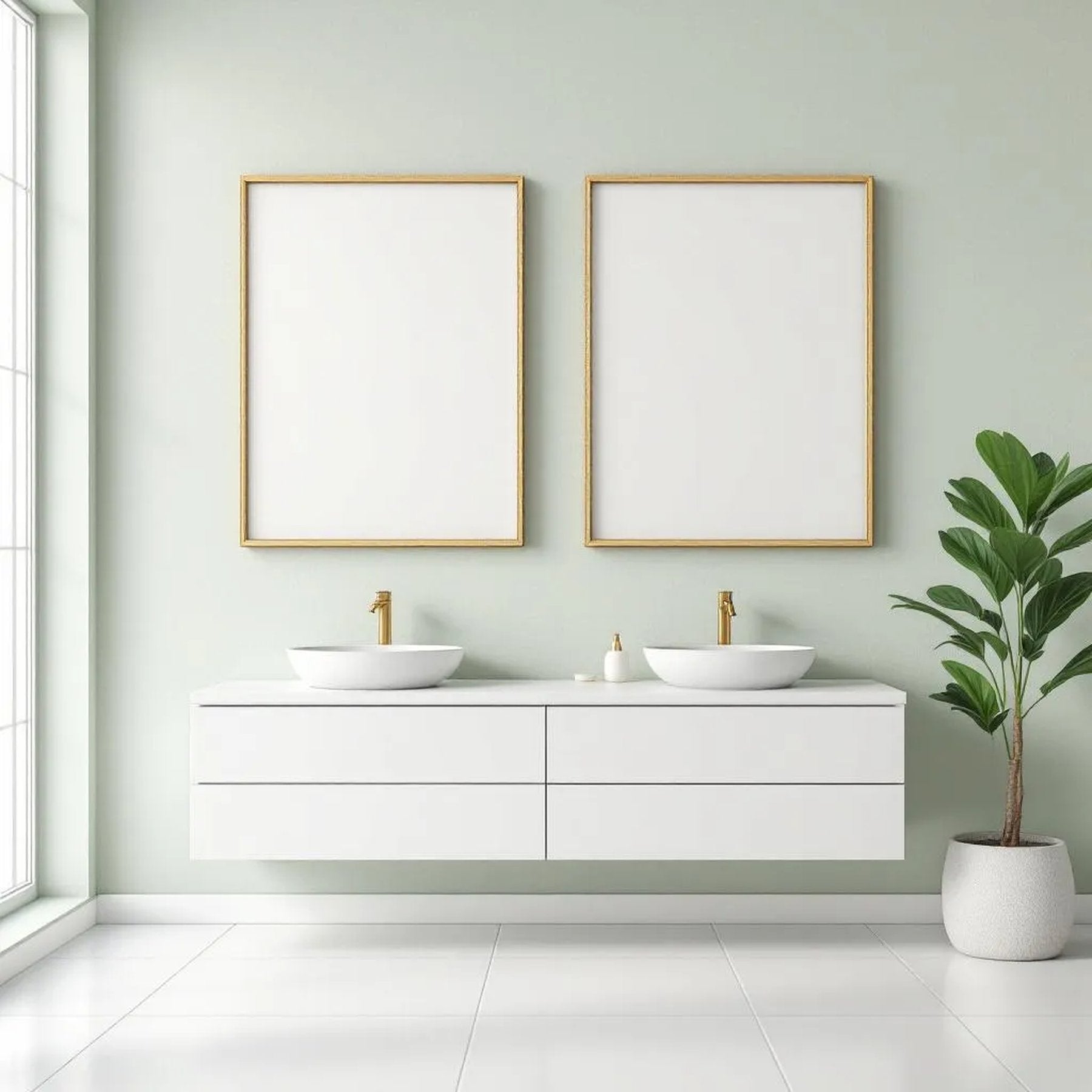 Spa Bathroom Frame Display Mockup — Plain Square Frame Square 1:1 — Perspective View — #02445 | MockupBulk