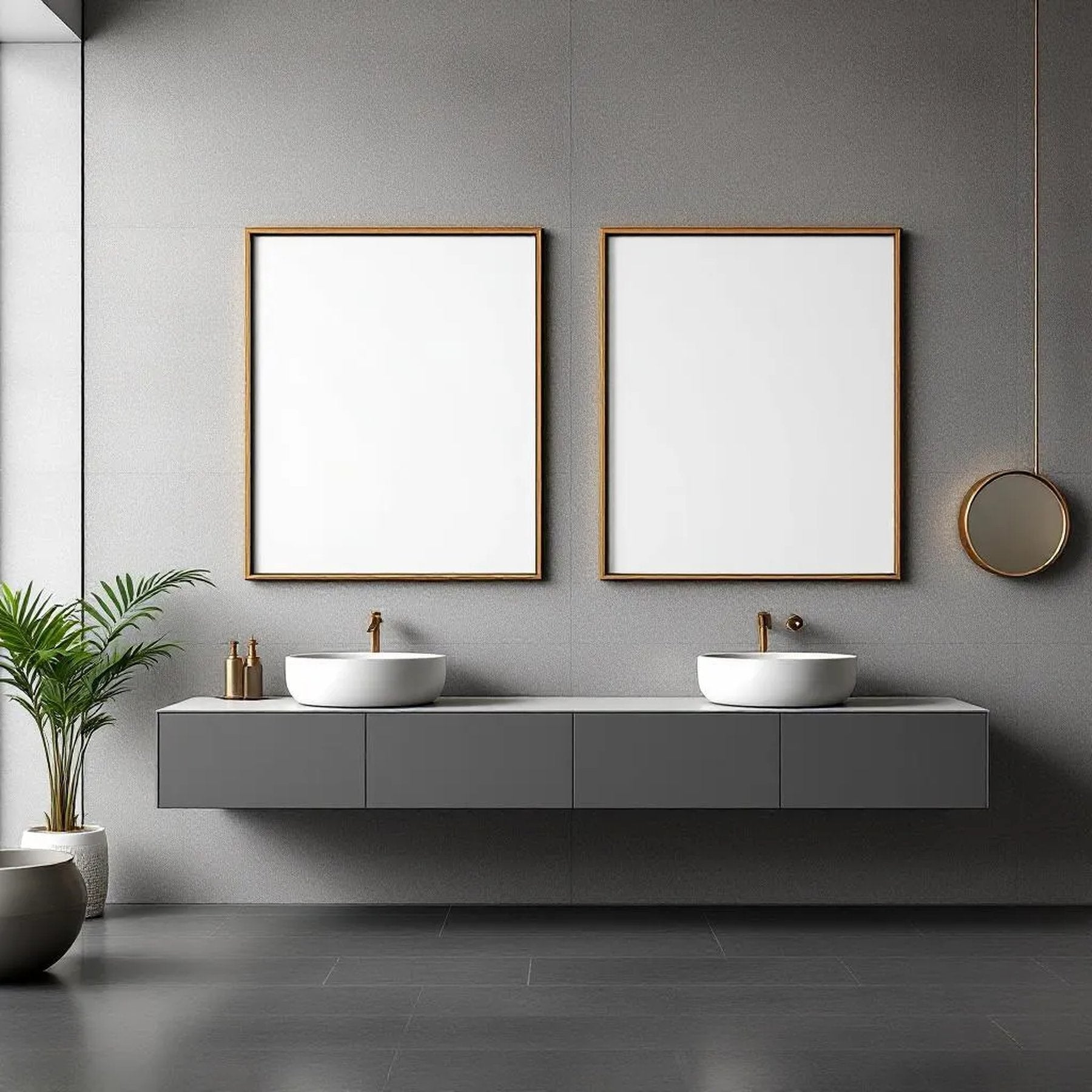Spa Bathroom Room Scene Mockup — Plain Square Frame Portrait 2:3 — Perspective View — #02447 | MockupBulk