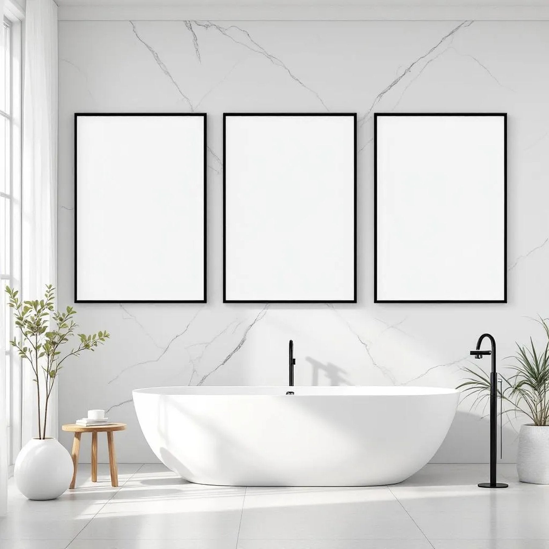 Spa Bathroom Room Scene Mockup — Plain Square Frame Square 1:1 — Perspective View — #02416 | MockupBulk