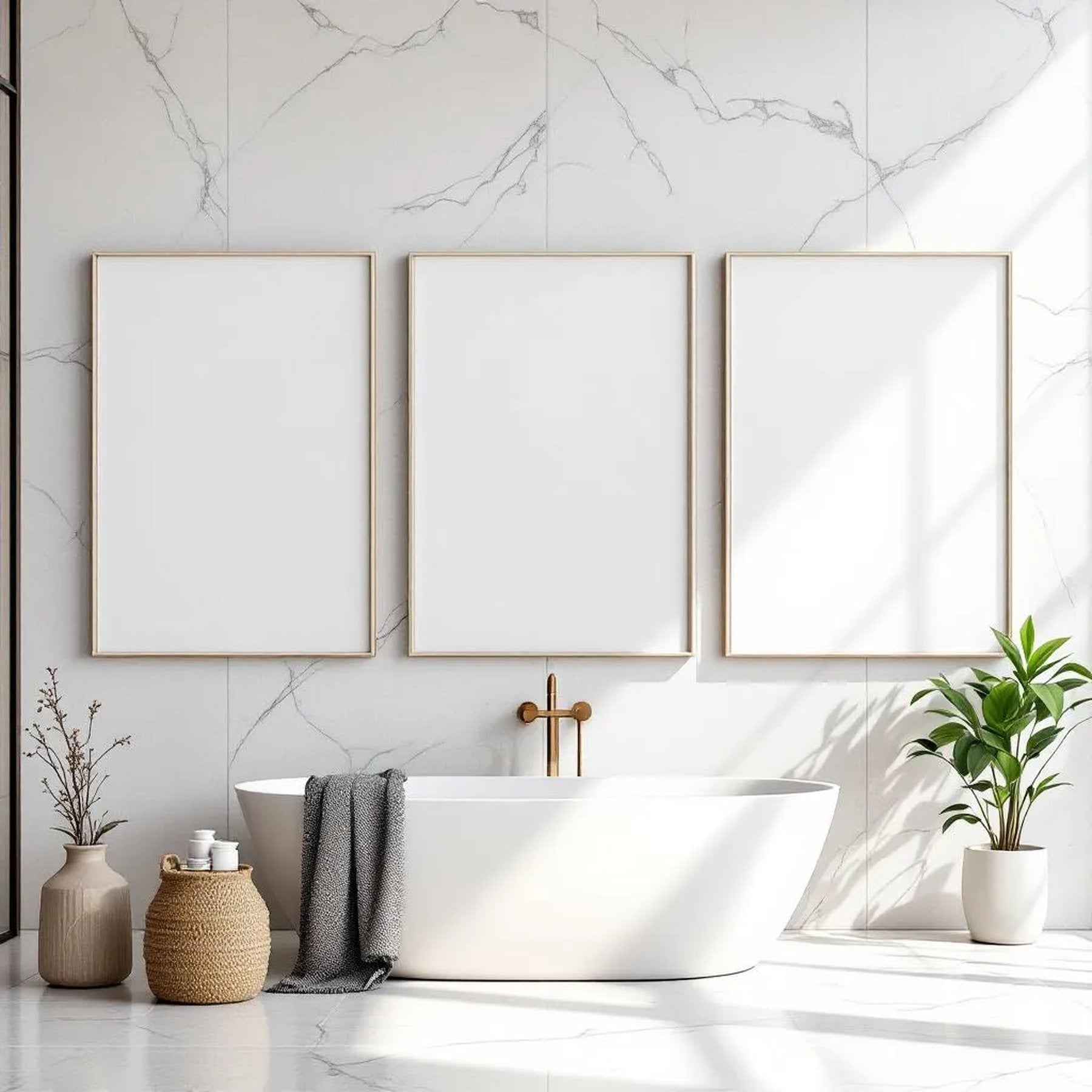 Spa Bathroom Frame Display Mockup — Plain Square Frame Portrait 2:3 — Perspective View — #02419 | MockupBulk