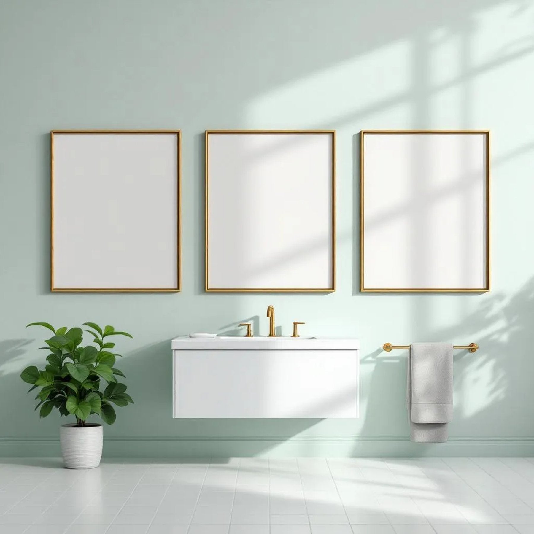 Spa Bathroom Frame Display Mockup — Plain Square Frame Portrait 2:3 — Perspective View — #02448 | MockupBulk