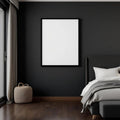 Dark Bedroom Styled Room Mockup — Plain Square Frame Landscape 11x14 — Perspective View — #02009 | MockupBulk