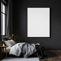 Dark Bedroom Room Scene Mockup — Plain Square Frame Landscape 3:4 — Perspective View — #02012 | MockupBulk
