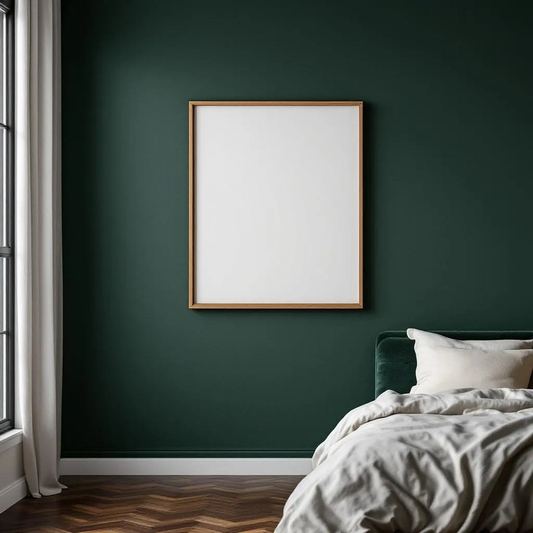 Dark Bedroom Professional Frame Mockup — Plain Square Frame Portrait 2:3 — Perspective View — #02025 | MockupBulk