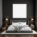 Dark Bedroom Wall Art Mockup — Plain Square Frame Portrait 2:3 — Perspective View — #02030 | MockupBulk