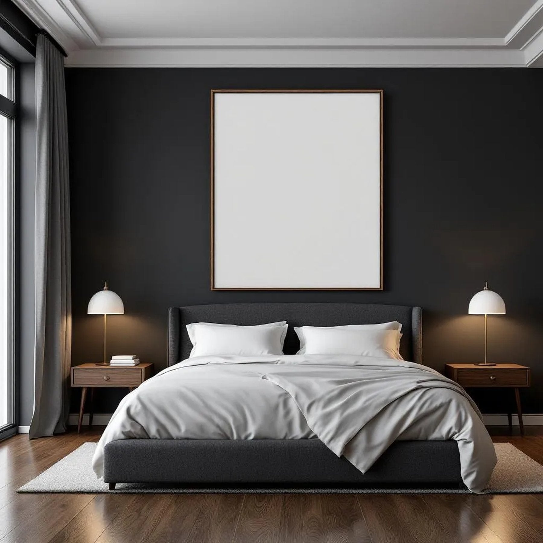 Dark Bedroom Room Scene Mockup — Plain Square Frame Portrait 4:5 — Perspective View — #02036 | MockupBulk