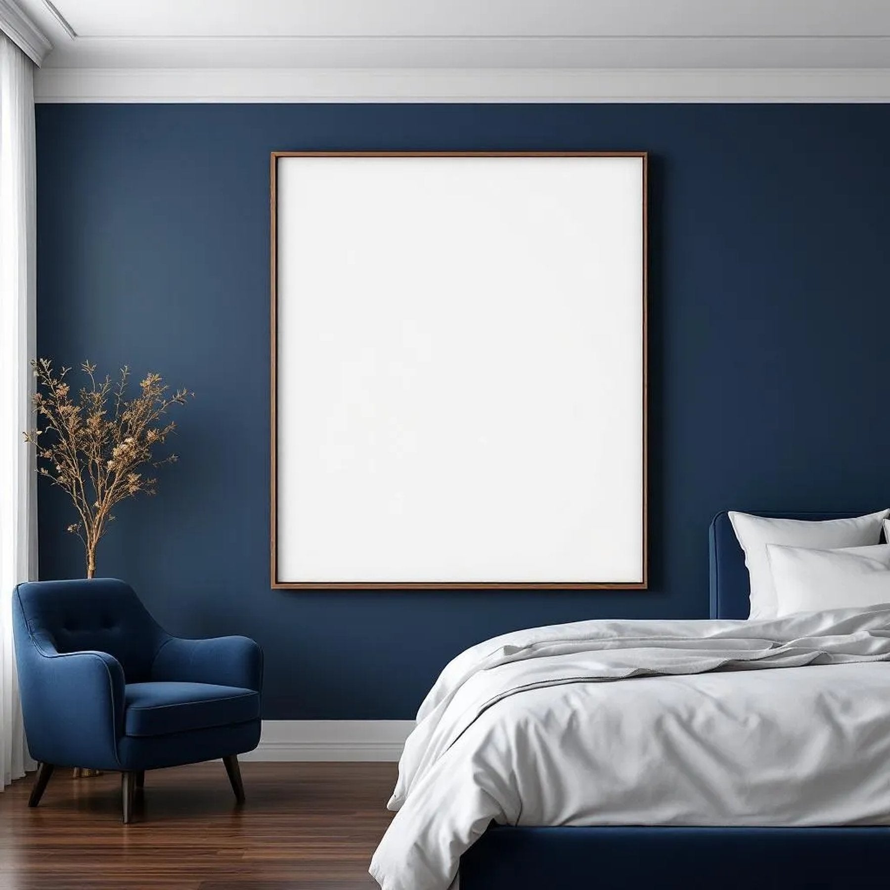 Dark Bedroom Frame Display Mockup — Plain Square Frame Portrait 2:3 — Perspective View — #02038 | MockupBulk