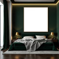 Dark Bedroom Interior Frame Mockup — Plain Square Frame Portrait 4:5 — Perspective View — #02046 | MockupBulk