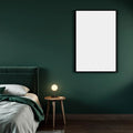 Dark Bedroom Interior Frame Mockup — Plain Square Frame Portrait 2:3 — Perspective View — #02010 | MockupBulk