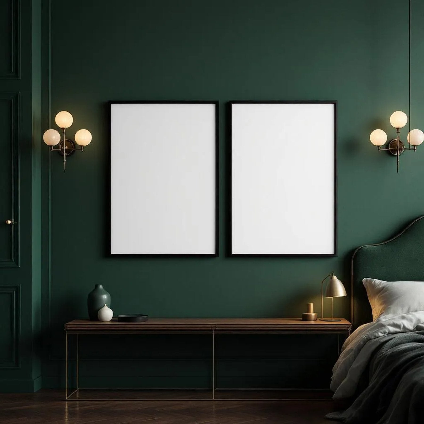 Dark Bedroom High-Res Frame Mockup — Plain Square Frame Portrait 2:3 — Perspective View — #02013 | MockupBulk