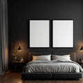 Dark Bedroom Professional Frame Mockup — Plain Square Frame Landscape 3:4 — Perspective View — #02015 | MockupBulk