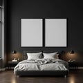 Dark Bedroom Lifestyle Frame Mockup — Plain Square Frame Portrait 2:3 — Perspective View — #02018 | MockupBulk
