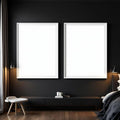 Dark Bedroom Styled Room Mockup — Plain Square Frame Portrait 5:7 — Perspective View — #02021 | MockupBulk