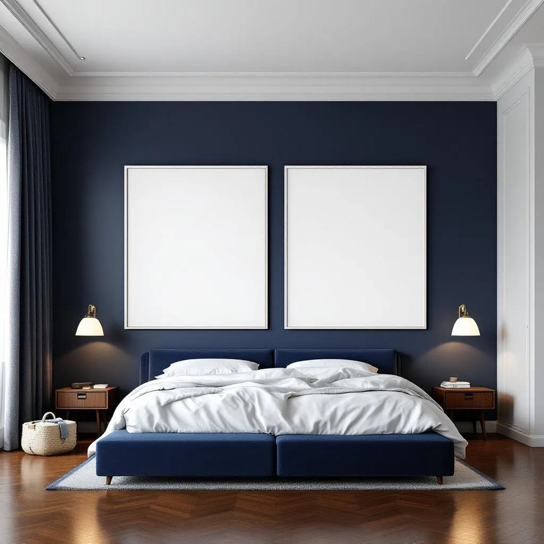 Dark Bedroom Styled Room Mockup — Plain Square Frame Portrait 2:3 — Perspective View — #02023 | MockupBulk