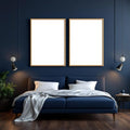 Dark Bedroom High-Res Frame Mockup — Plain Square Frame Portrait 2:3 — Perspective View — #02026 | MockupBulk