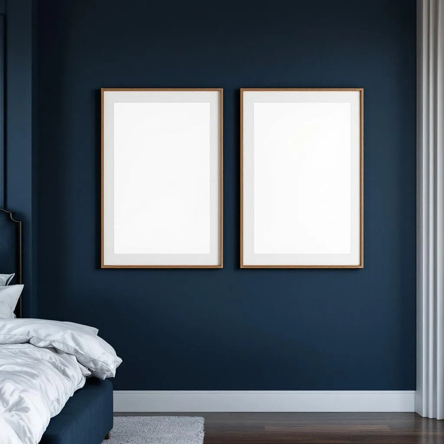 Dark Bedroom Professional Frame Mockup — Plain Square Frame Portrait 2:3 — Perspective View — #02029 | MockupBulk