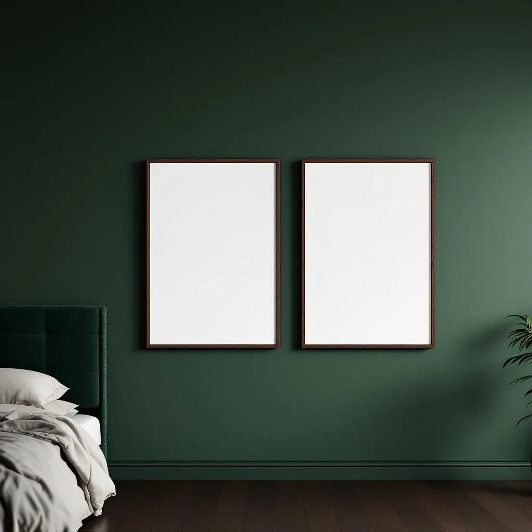 Dark Bedroom Room Scene Mockup — Plain Square Frame Portrait 2:3 — Perspective View — #02034 | MockupBulk