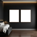Dark Bedroom Wall Art Mockup — Plain Square Frame Portrait 2:3 — Perspective View — #02039 | MockupBulk