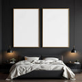 Dark Bedroom Editorial Room Mockup — Plain Square Frame Portrait 2:3 — Perspective View — #02042 | MockupBulk