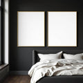 Dark Bedroom Room Scene Mockup — Plain Square Frame Portrait 2:3 — Perspective View — #02045 | MockupBulk