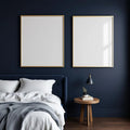 Dark Bedroom Frame Display Mockup — Plain Square Frame Portrait 2:3 — Perspective View — #02047 | MockupBulk