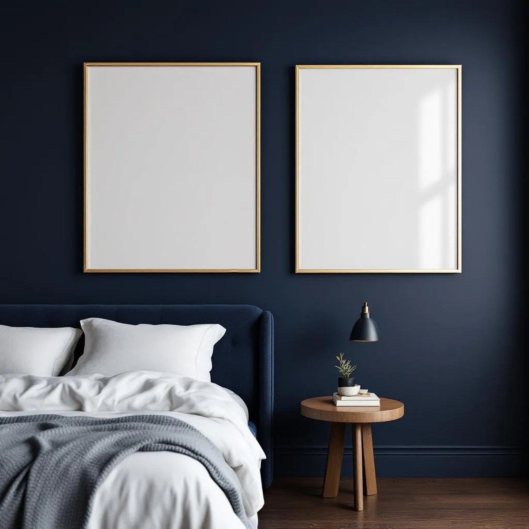 Dark Bedroom Frame Display Mockup — Plain Square Frame Portrait 2:3 — Perspective View — #02047 | MockupBulk