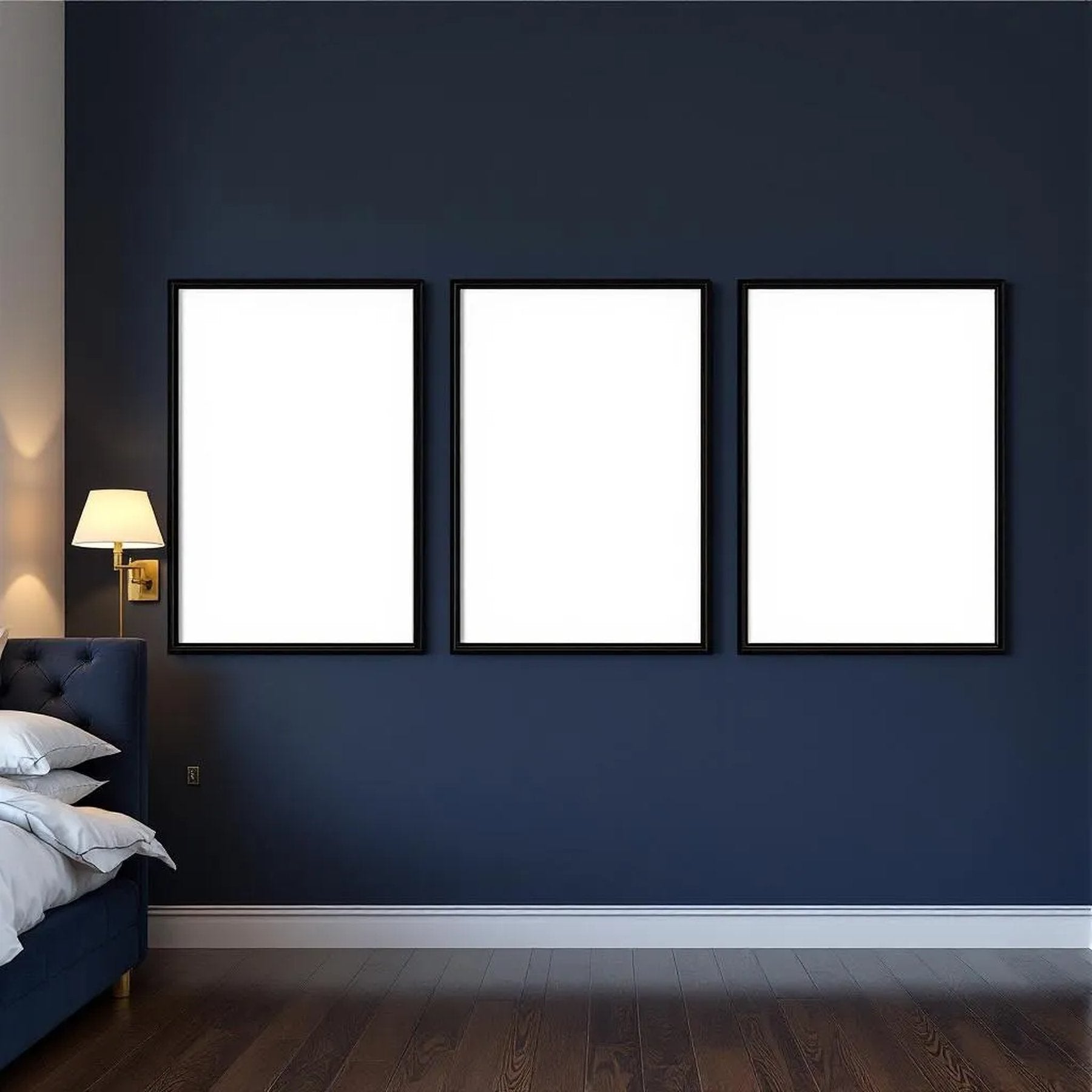Dark Bedroom Wall Art Mockup — Plain Square Frame Portrait 2:3 — Perspective View — #02011 | MockupBulk