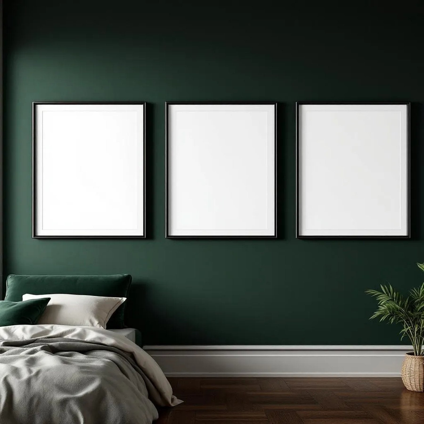 Dark Bedroom Lifestyle Frame Mockup — Plain Square Frame Portrait 2:3 — Perspective View — #02016 | MockupBulk