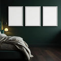 Dark Bedroom Wall Art Mockup — Plain Square Frame Portrait 2:3 — Perspective View — #02019 | MockupBulk