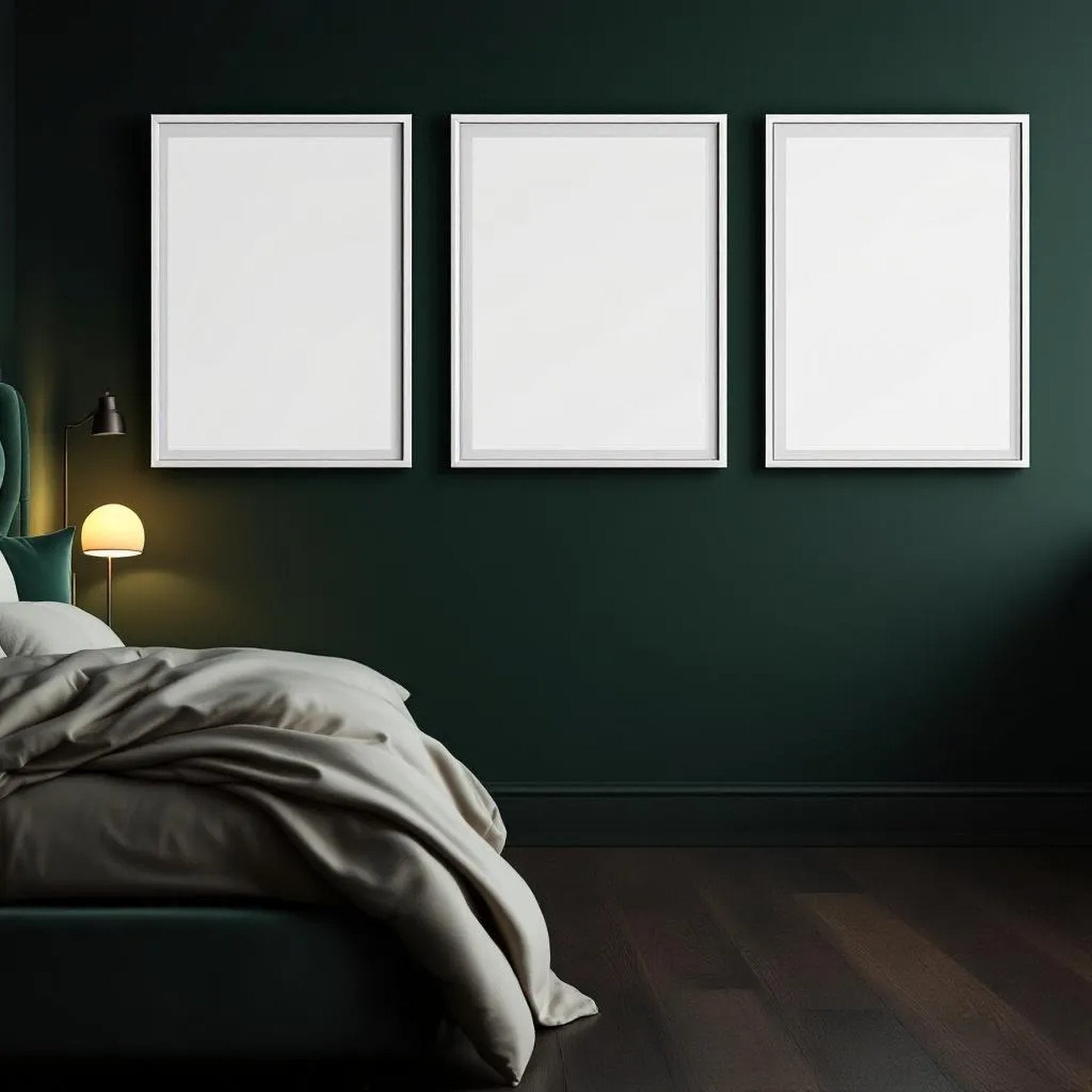 Dark Bedroom Wall Art Mockup — Plain Square Frame Portrait 2:3 — Perspective View — #02019 | MockupBulk