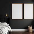 Dark Bedroom Room Scene Mockup — Plain Square Frame Portrait 2:3 — Perspective View — #02027 | MockupBulk