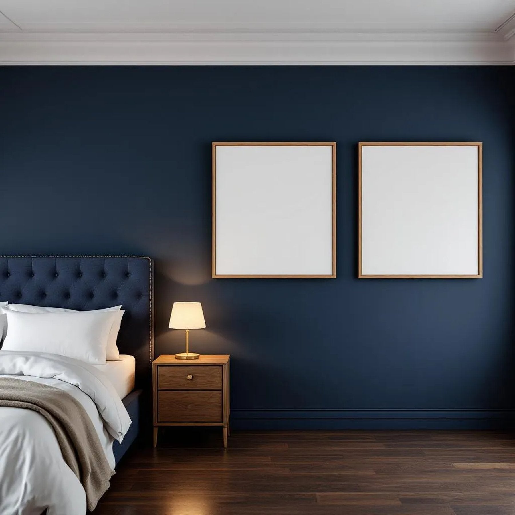 Dark Bedroom Interior Frame Mockup — Plain Square Frame Portrait 2:3 — Perspective View — #02032 | MockupBulk