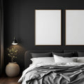 Dark Bedroom High-Res Frame Mockup — Plain Square Frame Portrait 2:3 — Perspective View — #02048 | MockupBulk