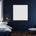 Bedroom Navy Lifestyle Frame Mockup — Plain Square Frame Portrait 2:3 — Perspective View — #03865 | MockupBulk