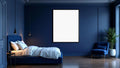 Bedroom Navy Frame Display Mockup — Matte Black Frame Portrait 4:5 — Perspective View — #03869 | MockupBulk
