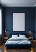 Bedroom Navy Premium Interior Mockup — Matte Black Frame Portrait 4:5 — Perspective View — #03870 | MockupBulk