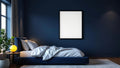 Bedroom Navy Styled Room Mockup — Matte Black Frame Portrait 4:5 — Perspective View — #03875 | MockupBulk