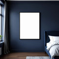 Bedroom Navy Frame Display Mockup — Plain Square Frame Portrait 5:7 — Perspective View — #03877 | MockupBulk