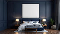 Bedroom Navy Premium Interior Mockup — Matte Black Frame Portrait 2:3 — Perspective View — #03878 | MockupBulk