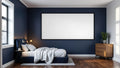Bedroom Navy Lifestyle Frame Mockup — Matte Black Frame Square 1:1 — Perspective View — #03881 | MockupBulk