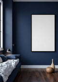 Bedroom Navy Interior Frame Mockup — Matte Black Frame Portrait 2:3 — Perspective View — #03882 | MockupBulk
