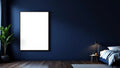 Bedroom Navy Professional Frame Mockup — Matte Black Frame Landscape 3:4 — Perspective View — #03884 | MockupBulk
